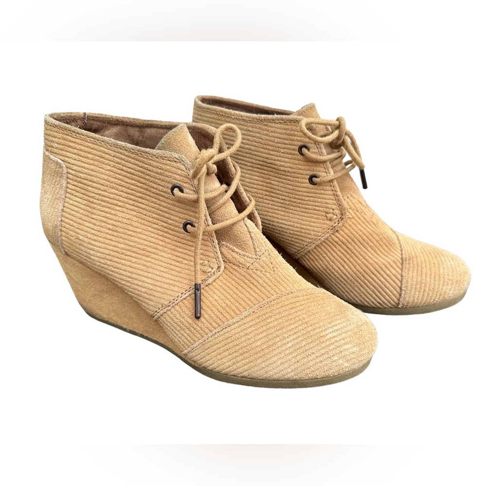 Toms Tan Suede Kala Corduroy Wedge Booties. Sz. 8